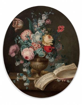 Vase De Fleurs Et Partition De Musique; Vase De Fleurs Et Fruits by 
																			Philippe Parpette
